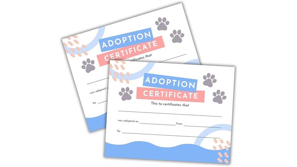 animal rescue adoption certificates