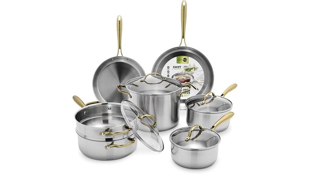 eleven piece stainless steel cookware