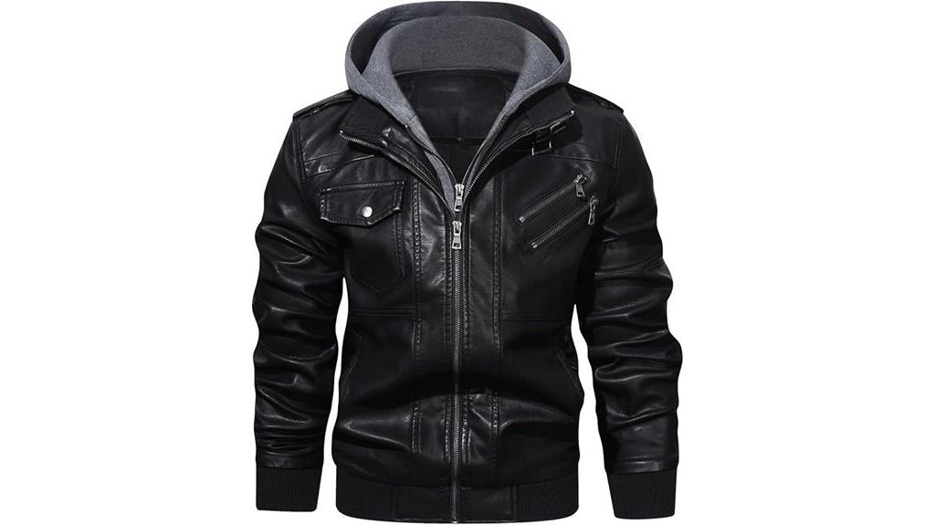 leather motorcycle jacket with removable hood