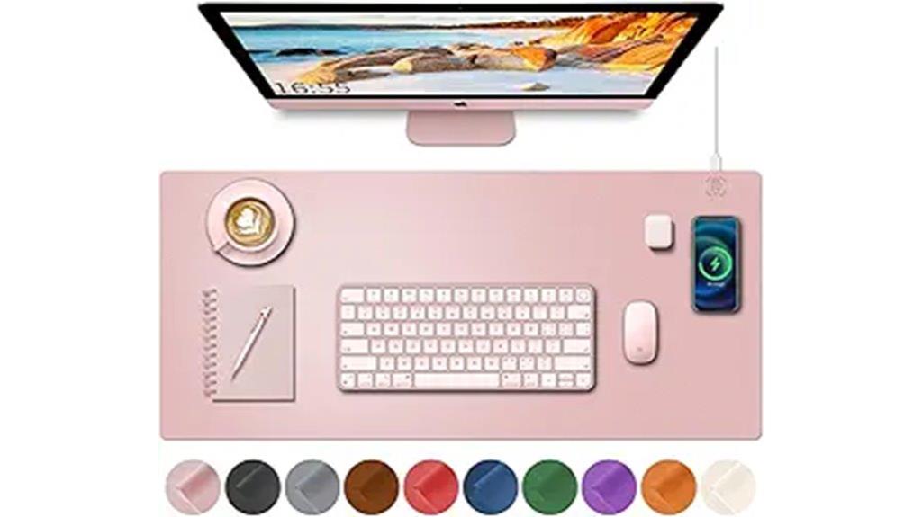 pink wireless charging desk mat