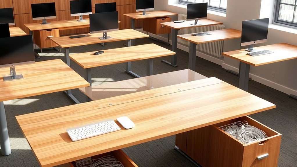 sit stand desks with cable drawers