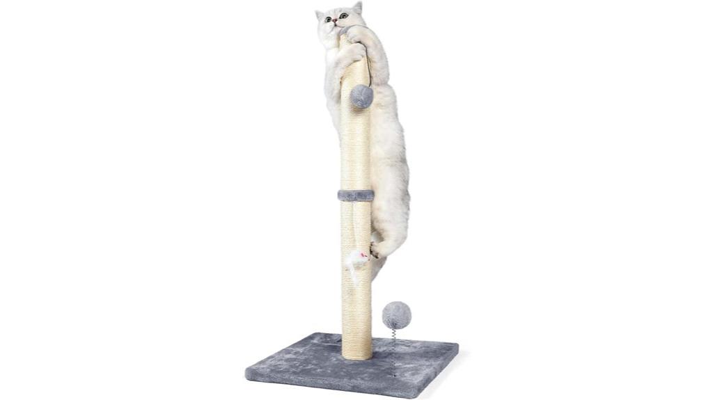 tall cat scratcher with toys
