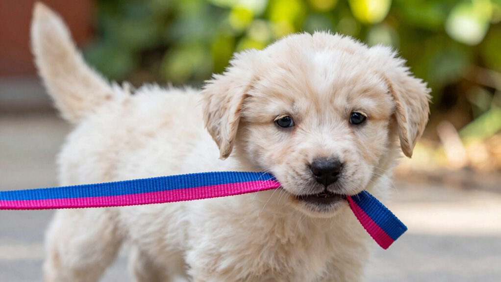 puppy curiosity triggers leash chewing